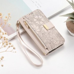 Θήκη Leather Flowers Leaves Zipper with Strap iPhone 17 Pro Max (6.9") Beige
