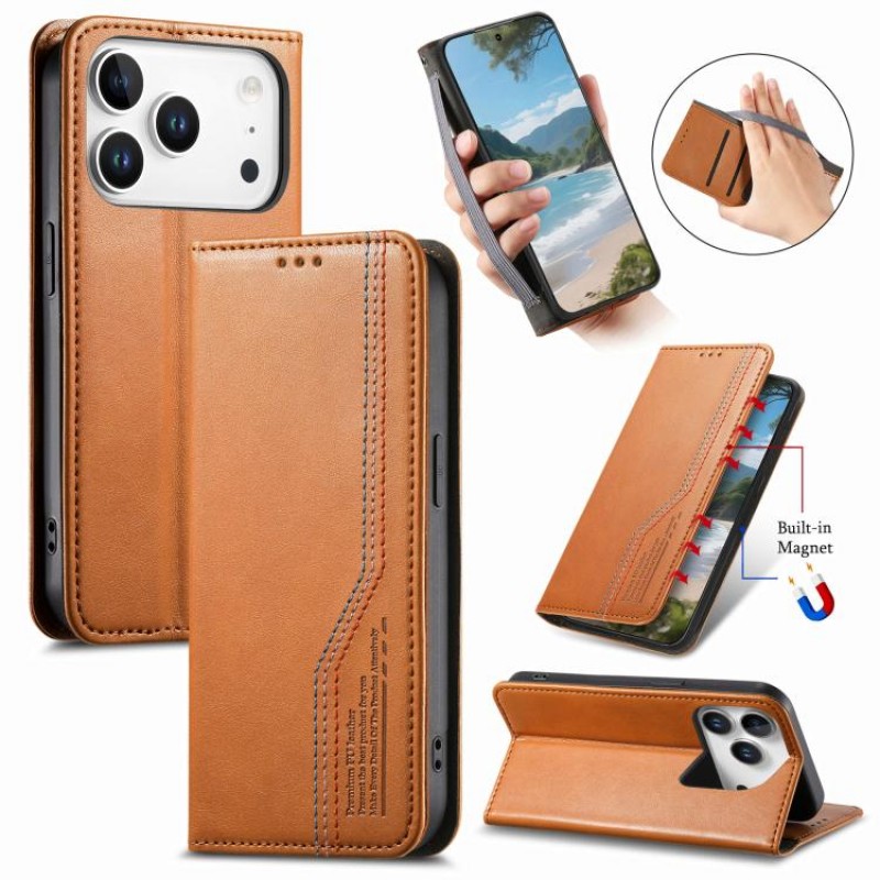 Θήκη Leather Elastic Magnetic Cover iPhone 17 Pro Max (6.9") Brown
