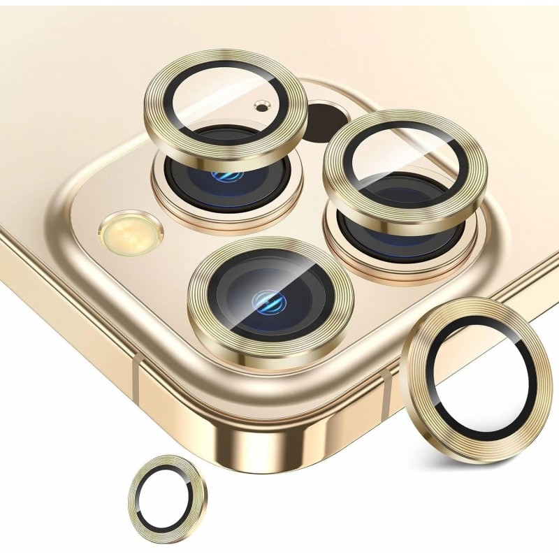 Γυαλί Προστασίας Camera Lens with Metal Ring  Iphone 15 Pro (6.1'')/15 Pro Max (6.7") Tempered Glass 9H AntiCrash / AntiShock Gold