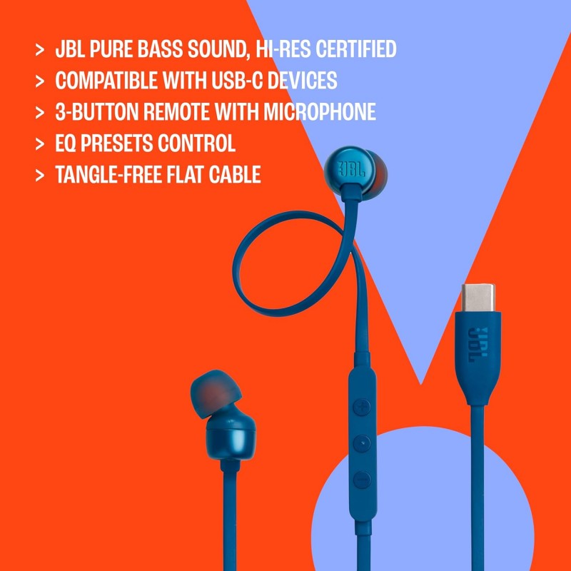 Ακουστικά Handsfree JBL Tune In-Ear 310C Type-C Blue