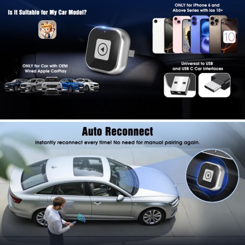 Ασύρματο Wireless Carplay Adapter for Car Connectivity Black