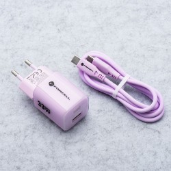 Φορτιστής Ταξιδίου Forcell F-Energy Crystal Color GaN III VT-41Travel Charger with 1xUSB-C and 1xUSB-A 33W & Silicone Cable USB-C to USB-C Purple