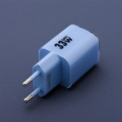 Φορτιστής Ταξιδίου Forcell F-Energy Crystal Color GaN III VT-41Travel Charger with 1xUSB-C and 1xUSB-A 33W & Silicone Cable USB-C to USB-C Blue