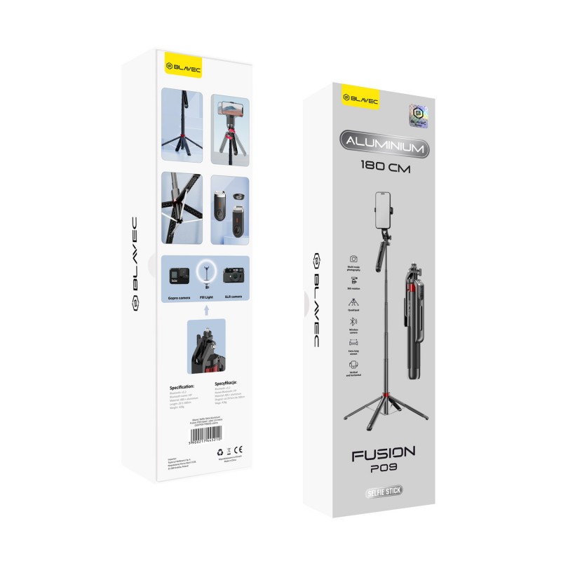 Selfie Stick Blavec Aluminium Fusion P-09 with Remote Controler Tripod 1.8m (SSFP09-TRB18) Black