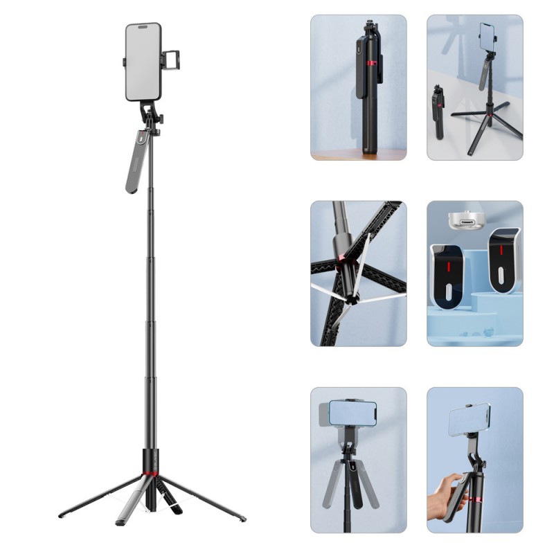 Selfie Stick Blavec Aluminium Fusion P-08 Tripod with Remote Controler & 1 Lamp 2.2m (SSFP08-TR1LB22) Black