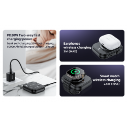 Εξωτερική Μπαταρία Yesido YP59 3 in 1 Type C Magnetic Induction Powerbank 5000mAh 15W Black