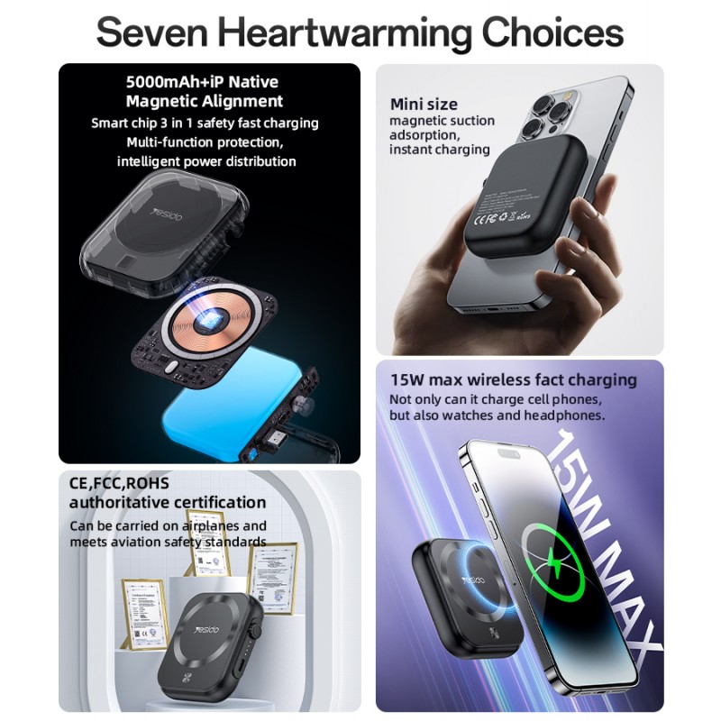 Εξωτερική Μπαταρία Yesido YP59 3 in 1 Type C Magnetic Induction Powerbank 5000mAh 15W Black