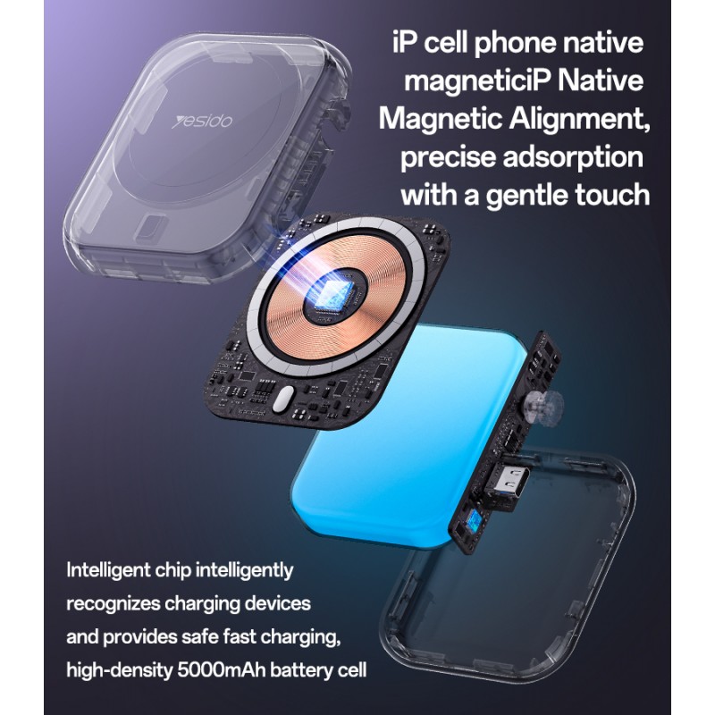 Εξωτερική Μπαταρία Yesido YP59 3 in 1 Type C Magnetic Induction Powerbank 5000mAh 15W Black