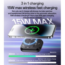 Εξωτερική Μπαταρία Yesido YP59 3 in 1 Type C Magnetic Induction Powerbank 5000mAh 15W Black