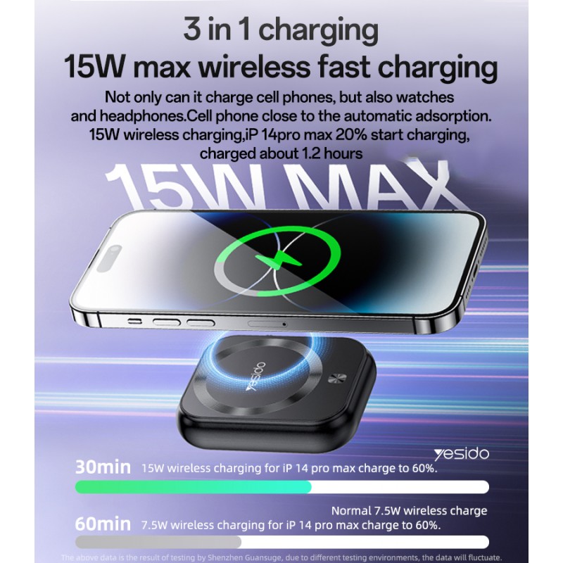 Εξωτερική Μπαταρία Yesido YP59 3 in 1 Type C Magnetic Induction Powerbank 5000mAh 15W Black