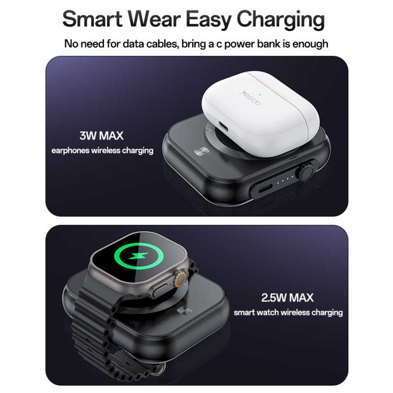 Εξωτερική Μπαταρία Yesido YP59 3 in 1 Type C Magnetic Induction Powerbank 5000mAh 15W Black