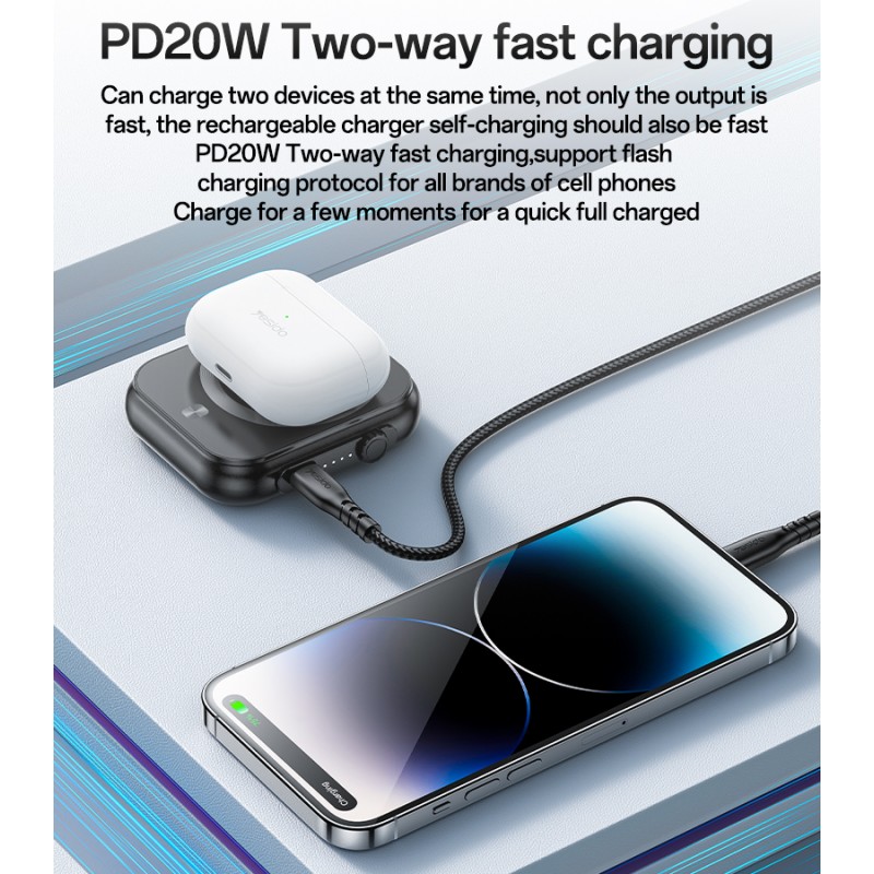 Εξωτερική Μπαταρία Yesido YP59 3 in 1 Type C Magnetic Induction Powerbank 5000mAh 15W Black