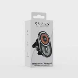 Βάση Αυτοκινήτου Qualo Transparent Car Air Vent Holder with Charging 15W Space Grey (QTUS-K-15-07)