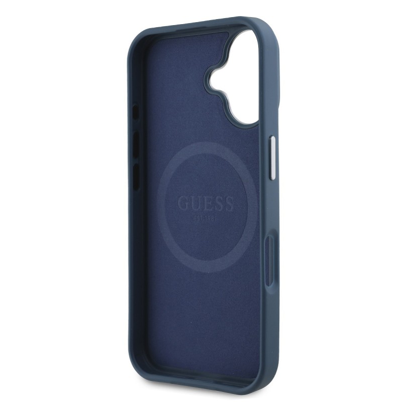 Θήκη Guess PU Grained Triangle Logo Case Apple iPhone 16 (6.1") Blue