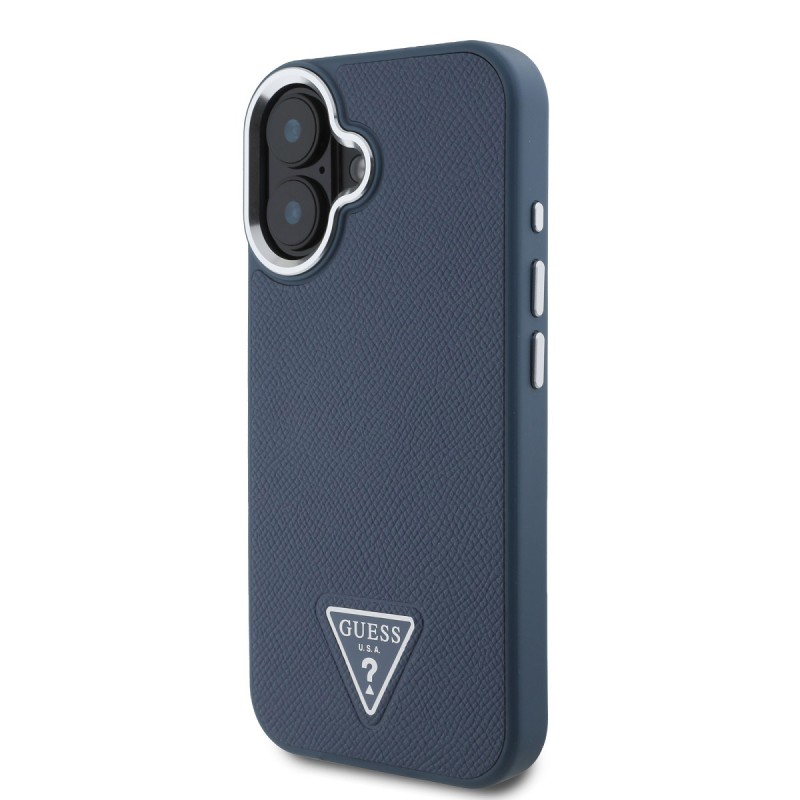 Θήκη Guess PU Grained Triangle Logo Case Apple iPhone 16 (6.1") Blue