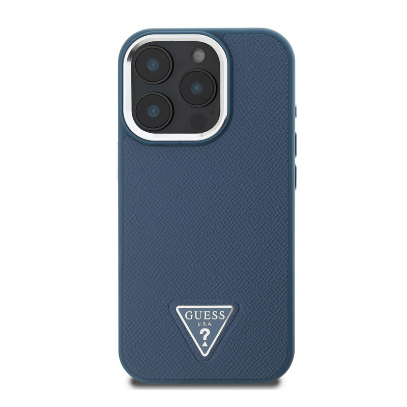 Θήκη Guess PU Grained Triangle Logo Case Apple iPhone 16 Pro Max (6.9") Blue