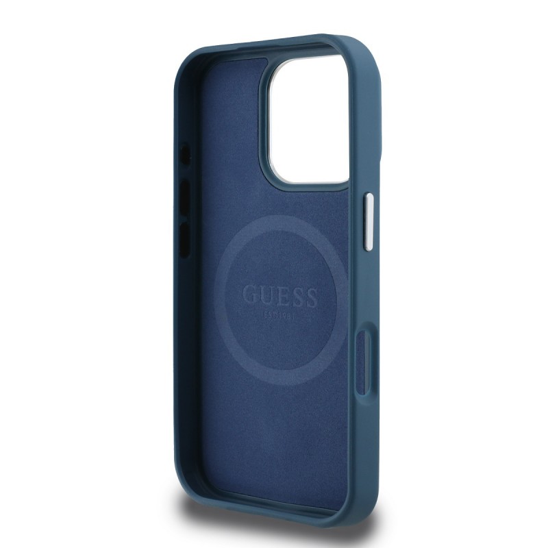 Θήκη Guess PU Grained Triangle Logo Case Apple iPhone 16 Pro Max (6.9") Blue