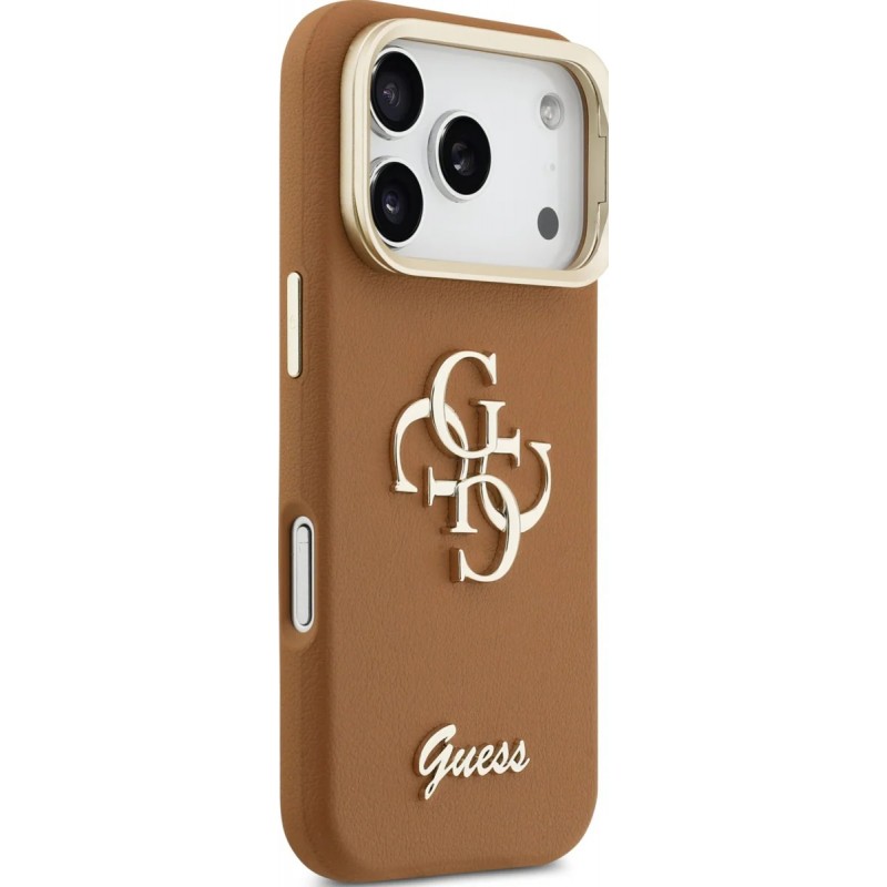 Θήκη Guess PU Grained 4G Logo Stand Camera Frame Cover Apple iPhone 17 Pro (6.3") Brown