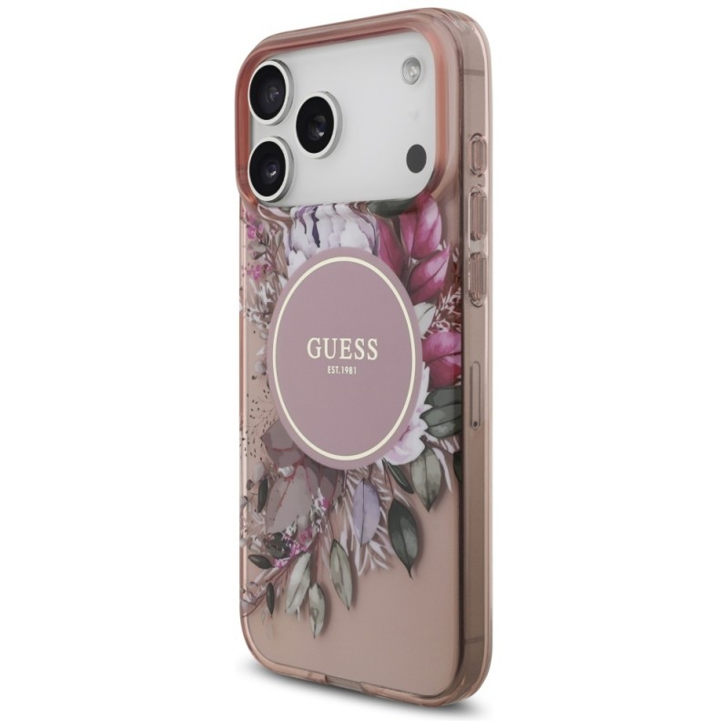 Θήκη Guess IML Flowers Strap MagSafe Cover Apple iPhone 17 Pro Max (6.9") Pink