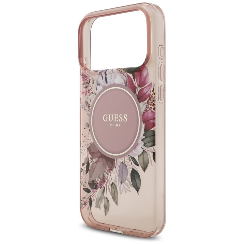 Θήκη Guess IML Flowers Strap MagSafe Cover Apple iPhone 17 Pro Max (6.9") Pink