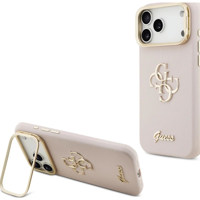 Θήκη Guess PU Grained 4G Logo Stand Camera Frame Cover Apple iPhone 17 Pro Max (6.9") Pink