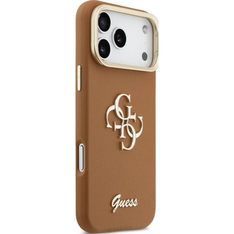 Θήκη Guess PU Grained 4G Logo Stand Camera Frame Cover Apple iPhone 17 Pro Max (6.9") Brown