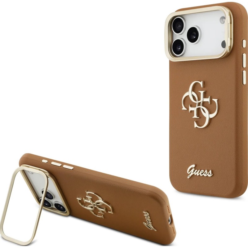 Θήκη Guess PU Grained 4G Logo Stand Camera Frame Cover Apple iPhone 17 Pro Max (6.9") Brown