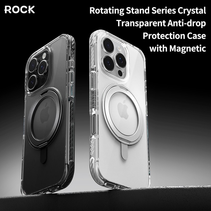 Θήκη Rock Rotating Stand Crystal Series Magnetic Cover Apple iPhone 16 Pro (6.3") Black