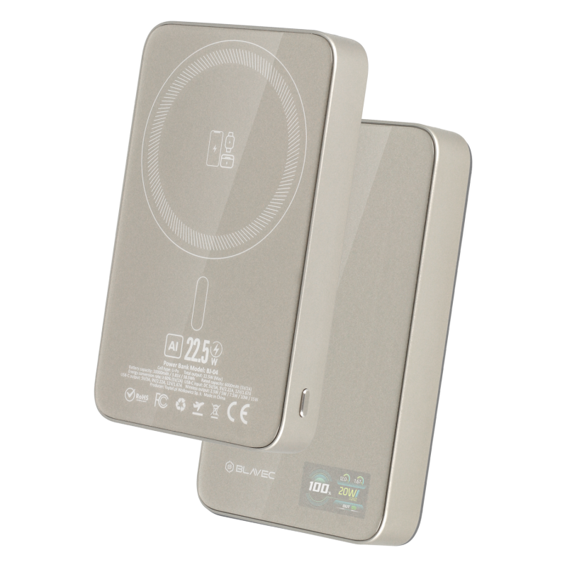 Εξωτερική Μπαταρία Blavec Powerbank 10000mAh BJ-04 Slim 13,5mm - Type C - 22,5W Magnetic Magsafe 3 in 1 (PBBJ04-MC10GD) Gold Glass