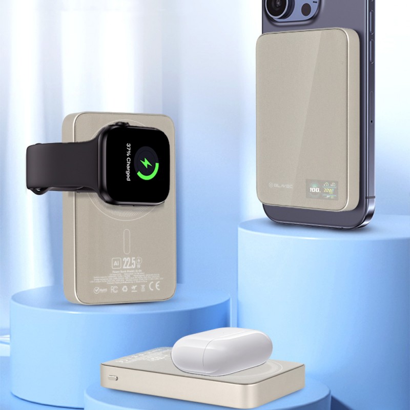 Εξωτερική Μπαταρία Blavec Powerbank 10000mAh BJ-04 Slim 13,5mm - Type C - 22,5W Magnetic Magsafe 3 in 1 (PBBJ04-MC10GD) Gold Glass