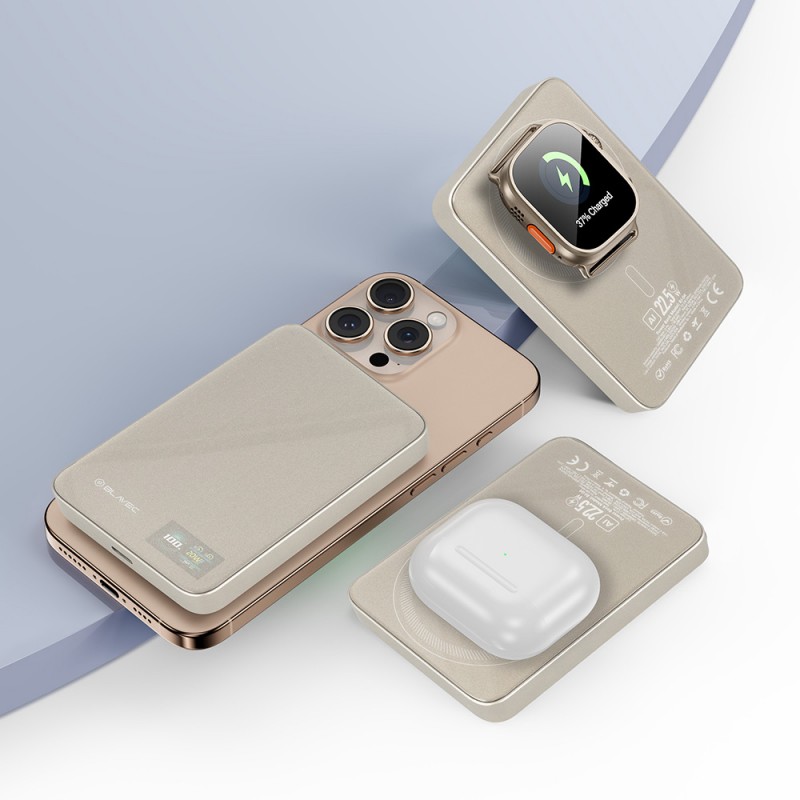 Εξωτερική Μπαταρία Blavec Powerbank 10000mAh BJ-04 Slim 13,5mm - Type C - 22,5W Magnetic Magsafe 3 in 1 (PBBJ04-MC10GD) Gold Glass