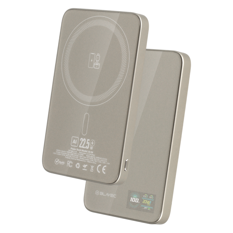 Εξωτερική Μπαταρία Blavec Powerbank 5000mAh BJ-04 Slim 7,8mm - Type C - 22,5W Magnetic Magsafe 3 in 1 (PBBJ04-MC5GD) Gold Glass