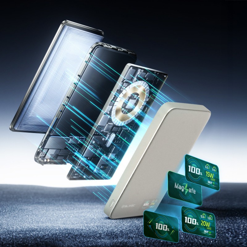 Εξωτερική Μπαταρία Blavec Powerbank 5000mAh BJ-04 Slim 7,8mm - Type C - 22,5W Magnetic Magsafe 3 in 1 (PBBJ04-MC5GD) Gold Glass