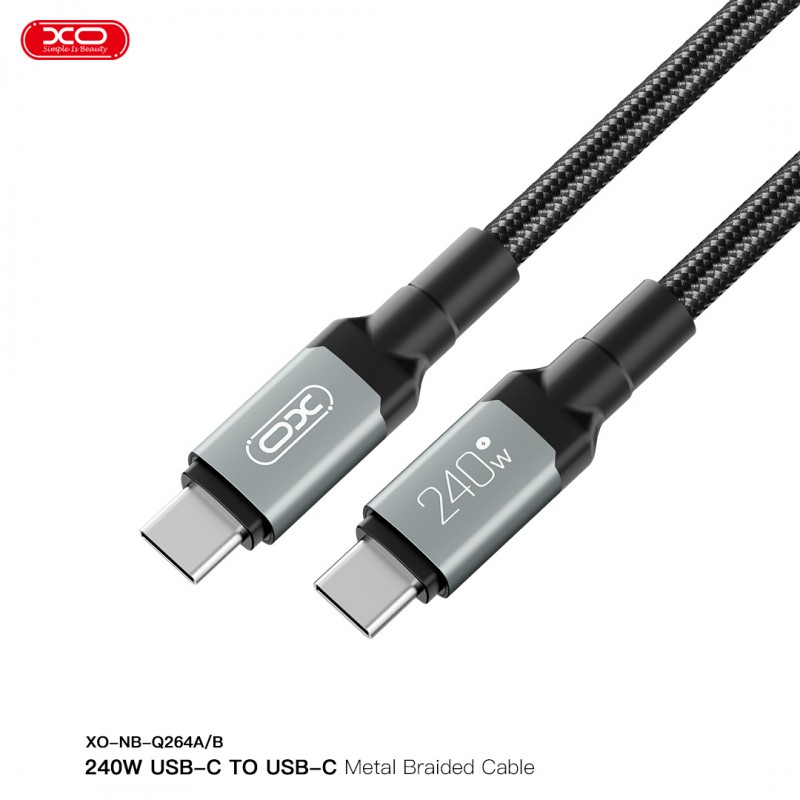 Καλώδιο Charging XO NB-Q264A Metal Braided Cable Type-C to Type C 240w 1m Black