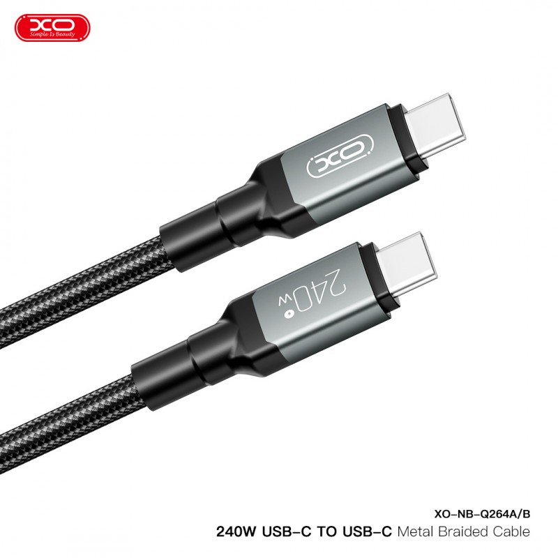 Καλώδιο Charging XO NB-Q264A Metal Braided Cable Type-C to Type C 240w 1m Black