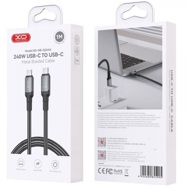 Καλώδιο Charging XO NB-Q264A Metal Braided Cable Type-C to Type C 240w 1m Black