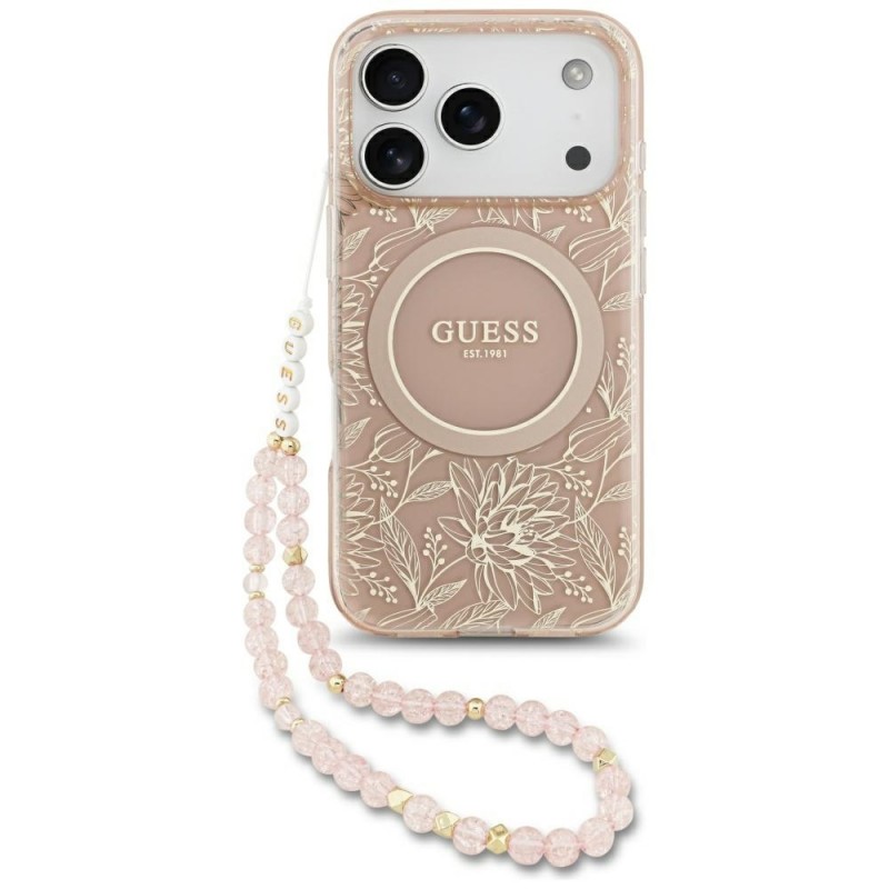 Θήκη Guess IML Flowers Allover Strap MagSafe Cover Apple iPhone 17 Pro (6.3") Pink