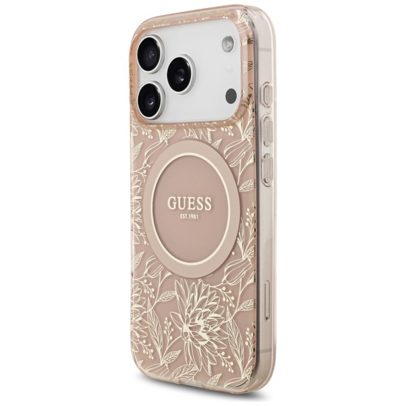 Θήκη Guess IML Flowers Allover Strap MagSafe Cover Apple iPhone 17 Pro (6.3") Pink
