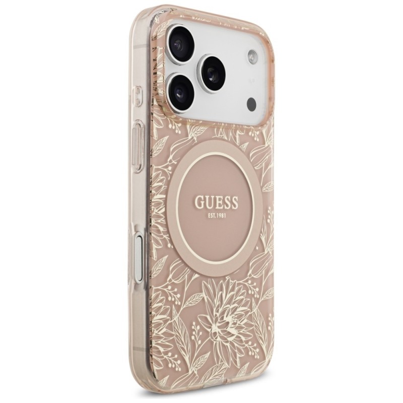 Θήκη Guess IML Flowers Allover Strap MagSafe Cover Apple iPhone 17 Pro (6.3") Pink