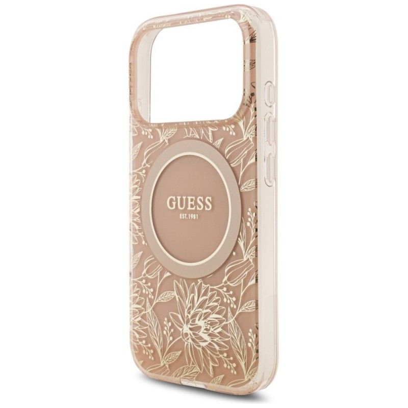 Θήκη Guess IML Flowers Allover Strap MagSafe Cover Apple iPhone 17 Pro (6.3") Pink