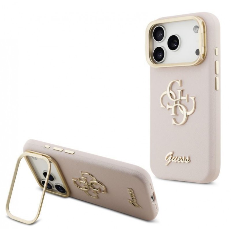 Θήκη Guess PU Grained 4G Logo Stand Camera Frame Cover Apple iPhone 17 Pro (6.3") Pink