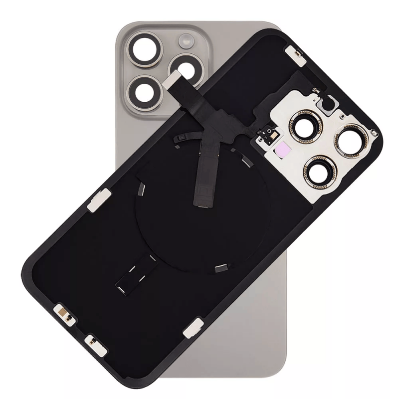 Καπάκι Μπαταρίας Apple iPhone 15 Pro Natural Titanium Full – Με Bracket, Camera Lens, Magnets, Αδιαβροχοποίηση, Flash Light και original Ασύρματη Φόρτιση 