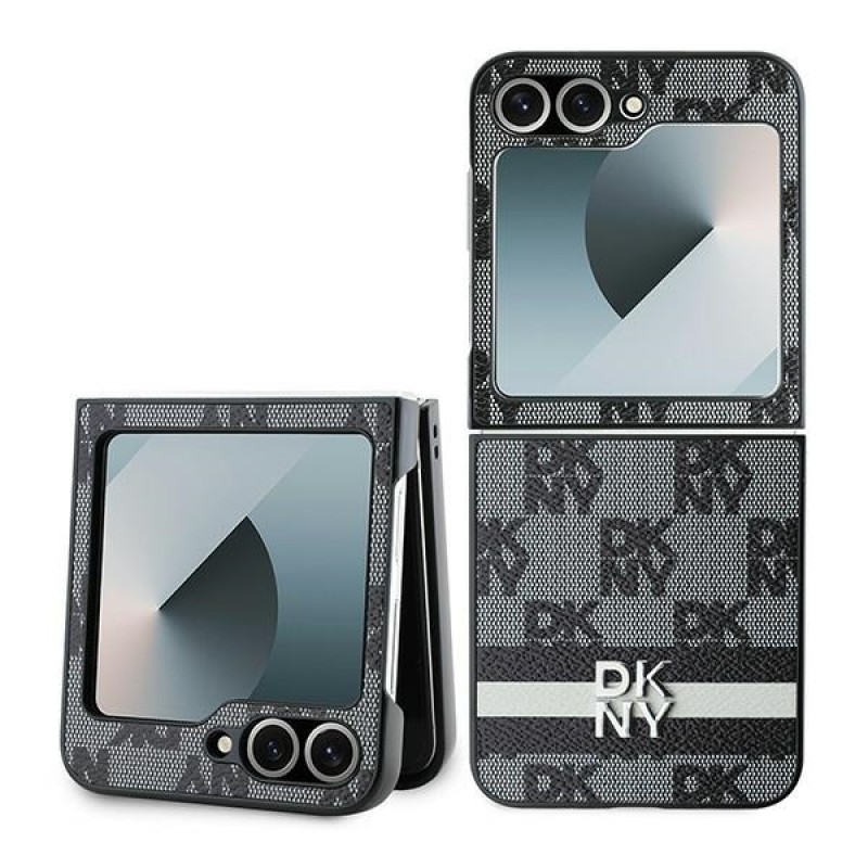 Θήκη DKNY PU Leather Checkered Pattern and Stripe Cover Samsung Galaxy Z Flip6 SM-F741 / Flip7 FE 5G SM-761B Black