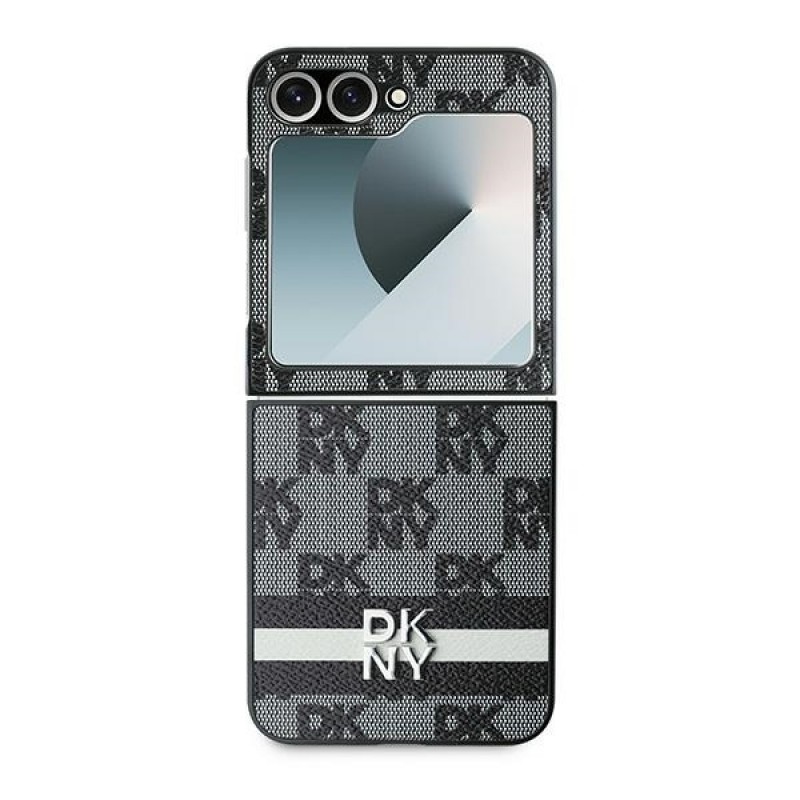 Θήκη DKNY PU Leather Checkered Pattern and Stripe Cover Samsung Galaxy Z Flip6 SM-F741 / Flip7 FE 5G SM-761B Black