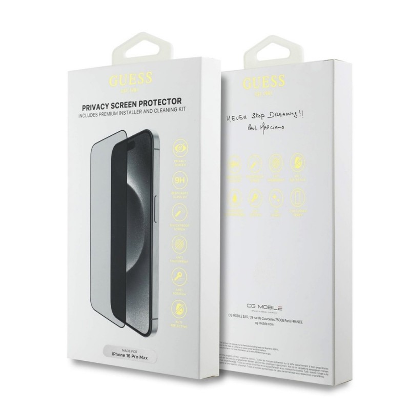 Γυαλί Προστασίας Guess Screen Protector 2.5D Apple iPhone 16 Pro Max (6.9") Tempered Glass Privacy Black