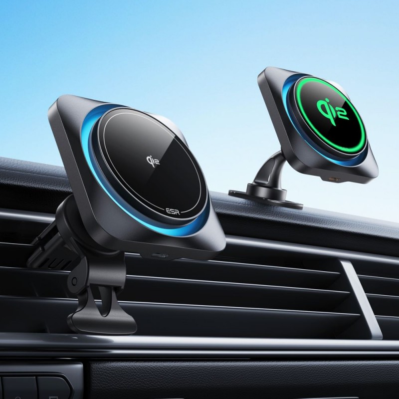 Βάση Αυτοκινήτου ESR Halolock Cryoboost Magnetic Magsafe Dashboard & Vent Car Mount Wireless Charger QI2 15W Frosted Onyx
