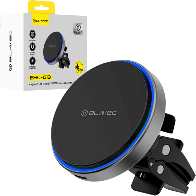 Βάση Αυτοκινήτου Blavec Car Holder Magnetic with Wireless Charging to Air Vent 15W (BHC01B-MAVIB) Black