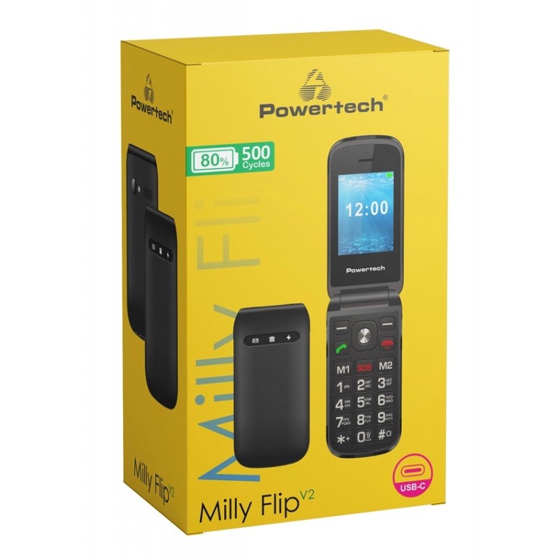 Powertech Milly Flip V2 Dual SIM with SOS Button Black