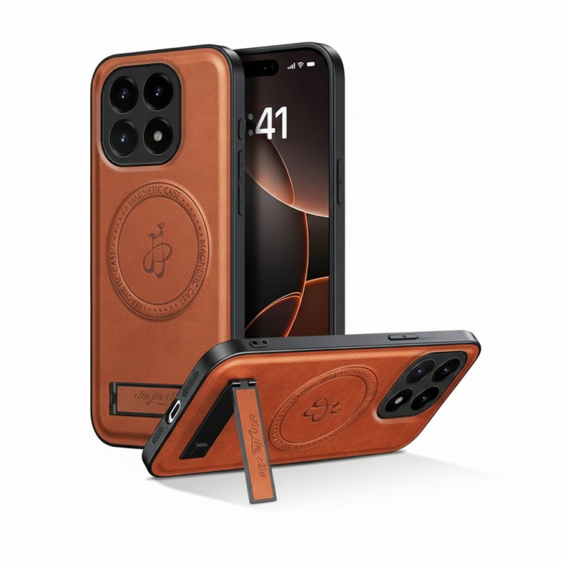 Θήκη Luxury Hybrid Leather Magnetic Stand Cover Xiaomi 15T Brown