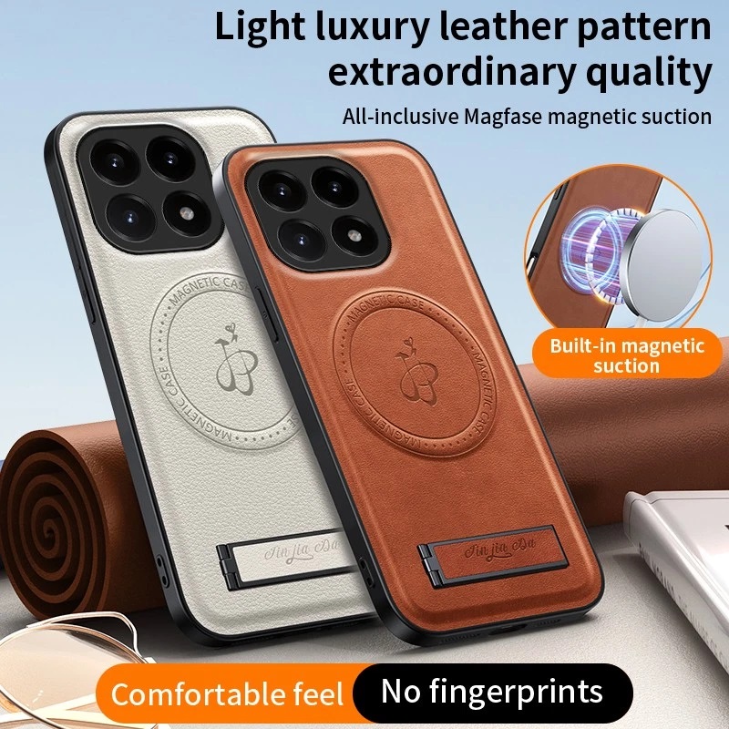 Θήκη Luxury Hybrid Leather Magnetic Stand Cover Xiaomi 15T Brown